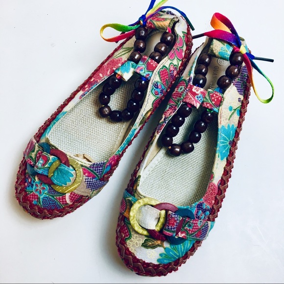 Shoes - Ballet Flats Floral Multi Color Canvas Embellished